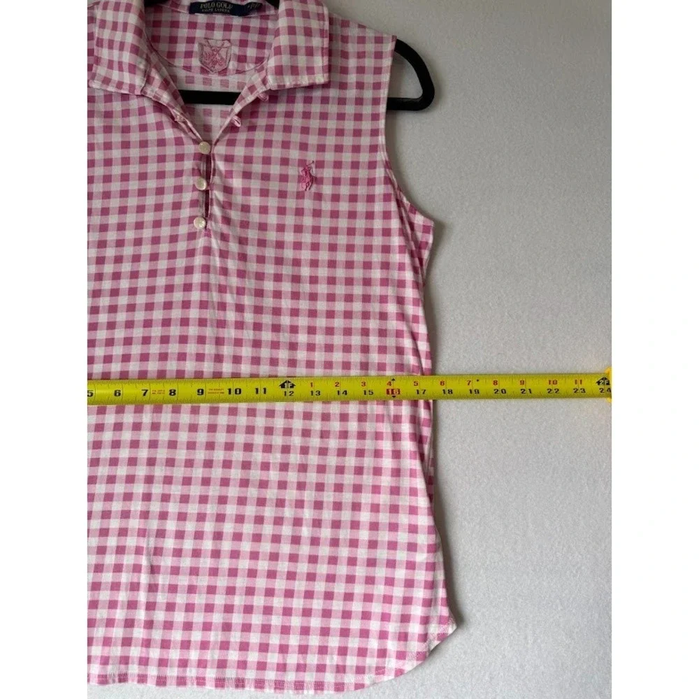Polo Golf Ralph Lauren Shirt Women Medium Pink Gingham Sleeveless Tailored Fit